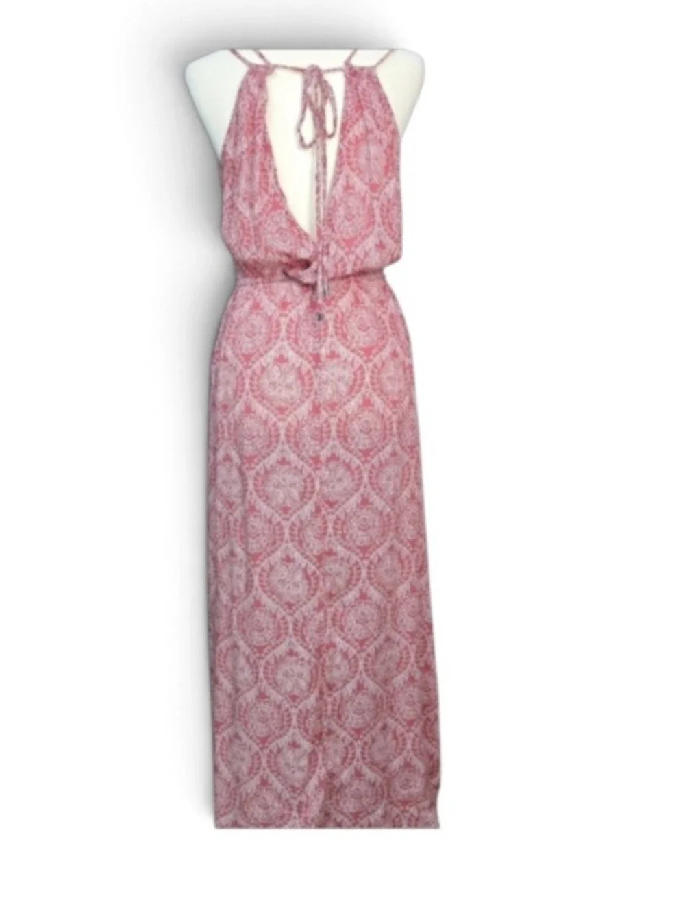 Elan Maxi Dress Pink Coral Paisley Surplice V Neck Adjustable‎ Straps Boho Chic